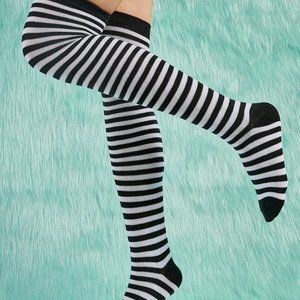 Striped/Black Over Knee Socks